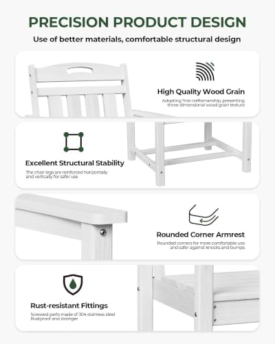HDPE Outdoor Patio Dining Chairs with Wide Seat of 2, Oversized, White - Image 6
