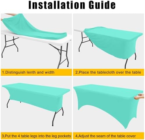 Smiry 2 Pack Spandex Table Cloth 8FT, Elastic Fitted Aqua Tablecloth - Image 4