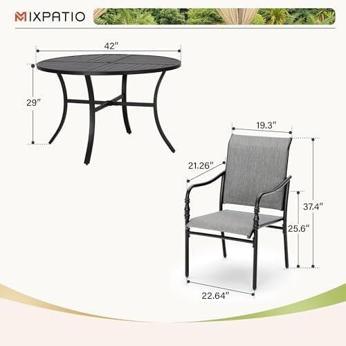 MIXPATIO 5pc Patio Dining Set, 42" Round Table, Textilene Chairs, Grey - Image 6