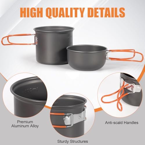 REDCAMP 6/10/11/12/14/15/19 PCS Camping Cookware Mess Kit Camping Gear Campfire Utensils Lightweight Stackable Pot Pan Bowls Soup Spoon with Storage Bag for Camping, Backpacking, Outdoor Cooking - Image 2