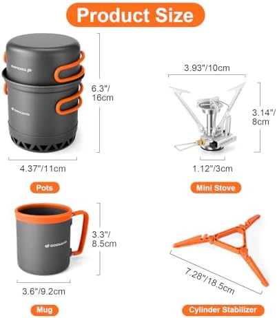 Odoland Camping Pots with Heat Exchanger Camping Cooking Set with Portable Camping Stove Camping Mess Kit Include Mug, Folding Utensil Set, Canister Stabilizer for Backpacking Outdoor Hiking & Picnic - Image 2