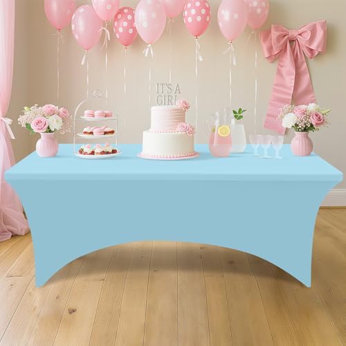 Smiry 2 Pack Spandex Table Cloth 8FT, Elastic Fitted Baby Blue Tablecloth - Image 6