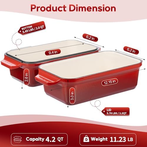 Enameled Cast Iron Dutch Oven for Sourdough Bread Baking, 9×5 Dutch Oven Pot with Lid, 2 in 1 Bread Pans with Lid for Baking, Roasting & Braising, Easy Release, Oven & Induction Safe (4.2 QT,Red) - Image 2
