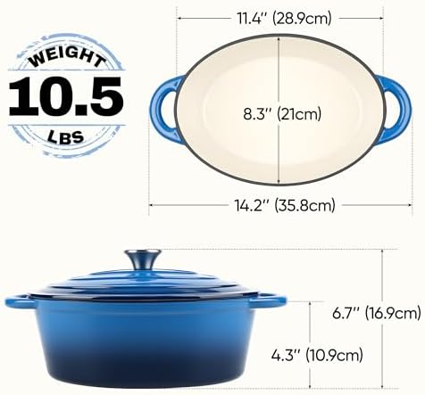 Oval Dutch Oven for Bread Baking, 4.5 Quart Non Stick Enameled Cast Iron Dutch Oven Pot with Lid, Oven Safe Oval Casserole with Lid up to 500°F for Baking, Braising, Stews, Roasting (Blue) - Image 3