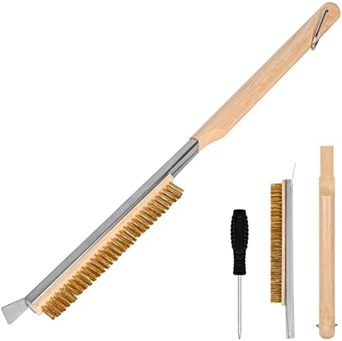 Aolso Pizza Oven Brush, 21" Brush and Stainless Steel Scraper for Pizza Stone, BBQ Grill Cleaning Brush Non Scratch Heat Proof Brass Bristles with Screwdriver, Outdoor Pizza Oven Accessories by Aolso