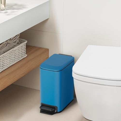 Cesun Small Bathroom Trash Can with Lid, 1.6 Gal, Soft Close, Blue - Image 2