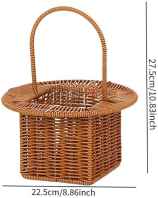 Storage Basket Organizer for Dining Table with Handle Multifunctional Picnic Basket, Brown Round - Image 3