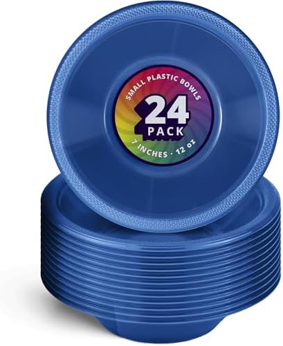 DecorRack 24 Blue Plastic Bowls, 7 in Disposable 12 oz Bowl by DecorRack