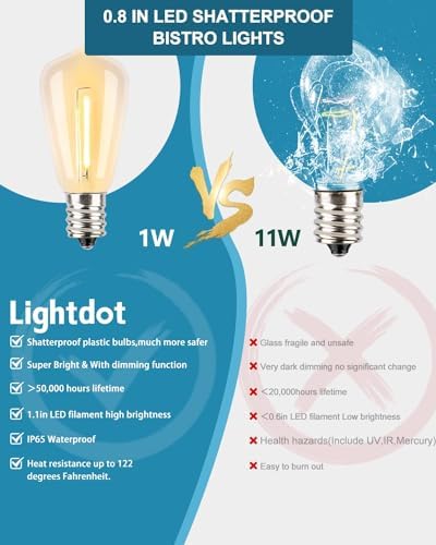 Lightdot 400FT Outdoor String Lights, LED Bistro String Lights with Shatterproof ST38 Vintage Bulbs, 2200K Dimmable, Waterproof Hanging Lights for Porch, Deck, Garden, Backyard, Balcony - ETL Listed - Image 2