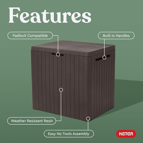 Keter City 30 Gallon Resin Outdoor Storage Box and Patio Furniture Side Table for Pool and Garden Accessories, Brown - Image 3