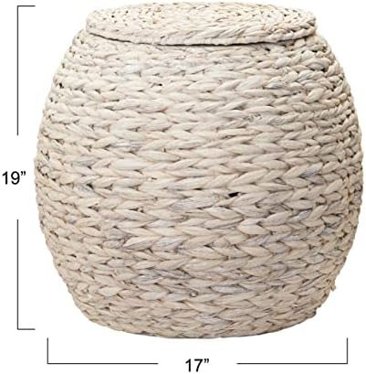Household Essentials Handwoven Water Hyacinth Barrel Wicker Storage Basket Side Table, Cream Finish - Image 2