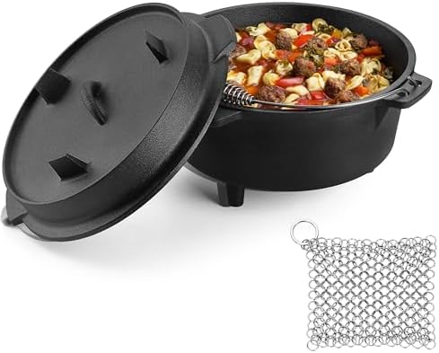 HaSteeL 5QT Cast Iron Dutch Oven Camping Pot with Stainless Steel Scrubber by HaSteeL