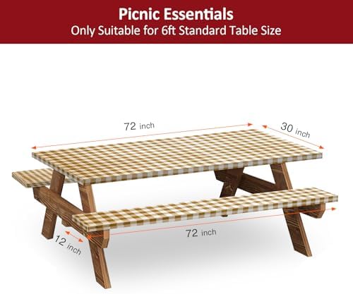 6ft 72in Picnic Table and Bench Cover, 3 Pack, Coffee Checkered - Image 2