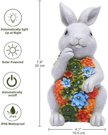 Nacome Solar Bunny Garden Statue - Succulent & 7 LED Lights, Outdoor Decor - Image 4
