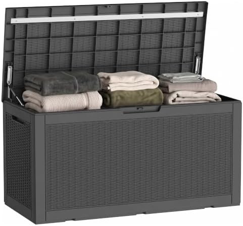 120 Gallon Waterproof Outdoor Storage Box,Resin Deck Box,Lockable Outside Storage Box Container for Patio,Garden (120 Gallon,Black) by MAIUSCOLI