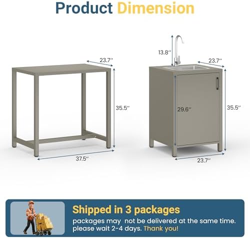 Wisteria Lane Outdoor Storage Cabinet with Stainless Steel Sink, Aluminum Modular Outdoor Kitchen, All Wheather Kitchen Island with Storage, Patio Bar Table for BBQ, Porch，Backyard - Image 2
