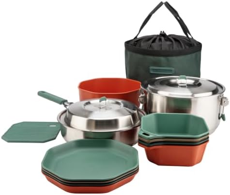Gerber Gear ComplEAT Cook Set - Dishwasher-Safe Camping Cookware for Outdoor Cooking - Includes Saute Pan, Stock Pot, 4 Plates, 4 Bowls, Mixing Bowl & More by Gerber
