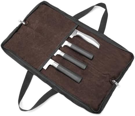 4 Slots Chefs Knife Roll Bag Cutlery Storage Case Mens Travel Brown by QEES