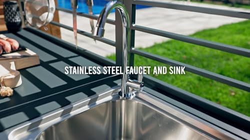 Domi 5-Piece Outdoor Kitchen Island with Storage, Aluminum Kitchen Islands Stainless Steel Sink w/Faucet, Corner Bar Storage Cabinet, Outdoor Kitchen with Protective Cover for Deck, Patio - Image 3