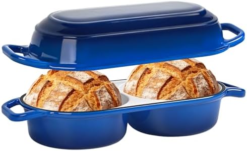 Mini Double Dutch Oven For Sourdough Bread Baking, 2.2QT Enameled Cast Iron by ONKO