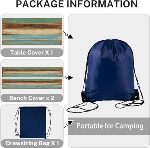 CAPSCEOLL Picnic Table Cover with Bench Covers 5ft - Blue Brown Wood - Image 5