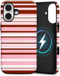 for iPhone 16 Case, Magnetic Matte Frosted Dual-Layer Striped Phone Case for Women, Retro Aesthetic Cover Compatible with MagSafe Accessories - Rose Cocoa by YKCZL