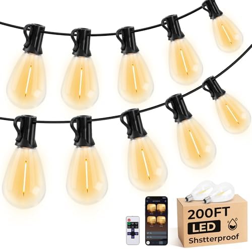 GvvooHome 200FT S11 LED Outdoor String Lights with App & Remote, Low-Voltage Patio Lights with Music Sync, 4 Lighting Modes, Dimmable, Waterproof LED Outdoor Lights for Backyard, Porch, Deck, Garden by GvvooHome