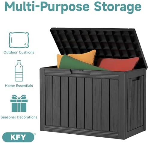45 Gallon Waterproof Resin Deck Box, UV Resistant Outdoor Storage for Garden, Patio, Porch, Delivery, Striped Black - Image 5