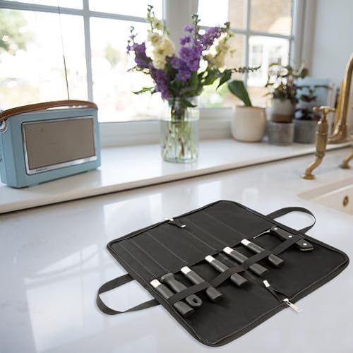 7 Slots Cutlery Chefs Knife Roll Bag Storage Case Men Travel Black - Image 6