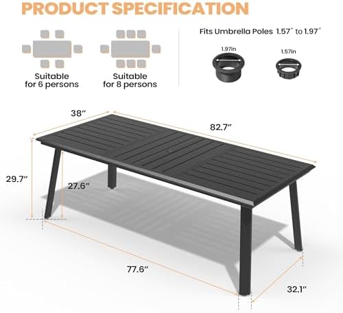 Pellebant Aluminum Outdoor Dining Table for 8 Person - Image 2