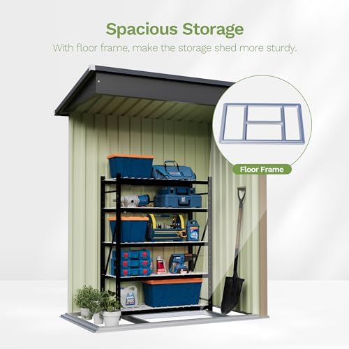 Patiowell 5x3 FT Outdoor Storage Shed with Floor Frame, Small Metal Sheds - Image 3