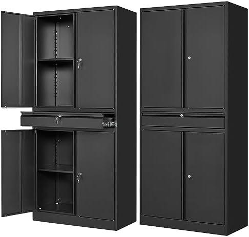 Letaya Metal Garage Storage Cabinet with Drawer,4 Door Tool Cabinet with Lock-2 Adjustable Shelves for Garage Home Office Utility Room (Black) by LetayaMetalCabinets