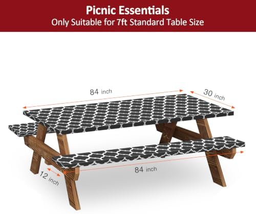 7ft 84in Picnic Table and Bench Cover, 3 Pack, Black-White Moroccan - Image 2