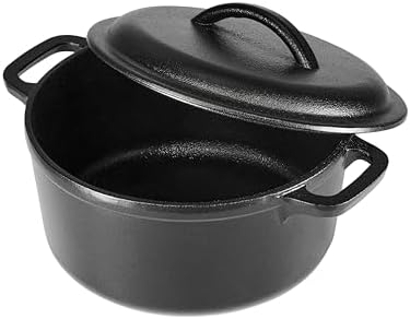 Amazon Basics Pre-Seasoned Cast Iron Mini Dutch Oven Pot with Lid and Dual Handles, Oven Safe, 2-Quart, Round, Black - Image 2
