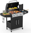 ROVSUN 3 Burner Propane Gas Grill with Side Burner, 46,000BTU BBQ Grills with Enameled Cast Iron Grates, Shelf & Cabinet for Outdoor Garden Patio Backyard Barbecue Cooking by ROVSUN