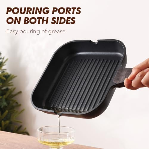 SENSARTE Nonstick Grill Pan with Lid, Grill Pan for Stove Tops, Versatile Griddle with Pour Spouts, Square Big Cooking Surface, Durable Skillet Indoor & Outdoor Grilling. PFOA Free - Image 7