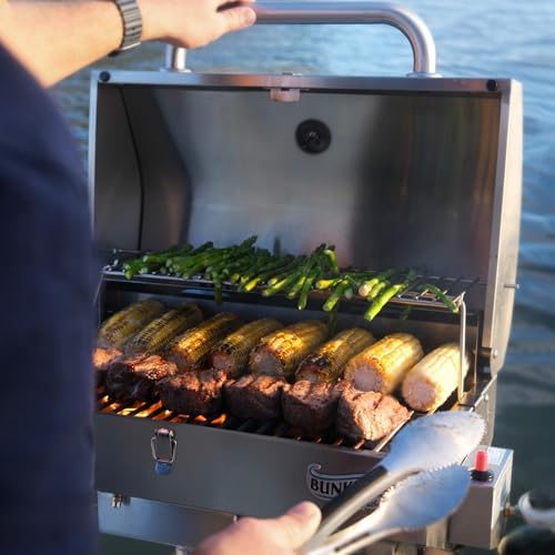 Bunker Up Fishin Stainless Steel Boat Grill with Rod Holder Mount - Great for Boating and Camping - Portable Tabletop BBQ Grill, 12000 BTU Burner, 277 sq.in Grilling Space and 87 sq.in Warming Rack - Image 3