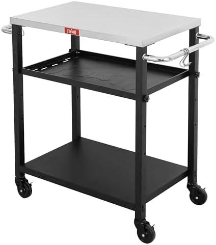 Feasto 3-Tier Outdoor Grill Cart, 26.6" x 16.1" Rolling Pizza Oven Table by Idealforcook