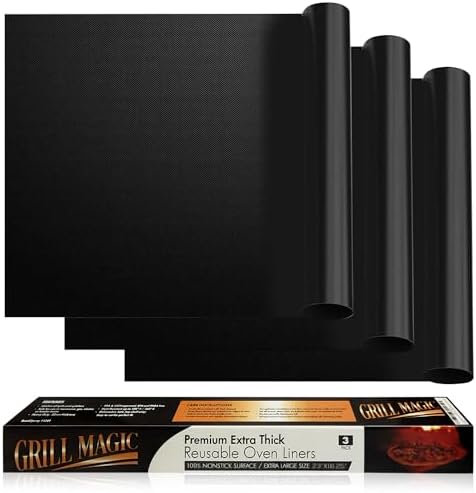 3 Pack Non-Stick Heavy Duty Oven Liners Set for Bottom of Electric Oven by Grill Magic - Thick, Heat Resistant Fiberglass Mat - Easy to Clean, Reduce Spills, Stuck Foods & Clean Up - BPA Free by Grill+Magic