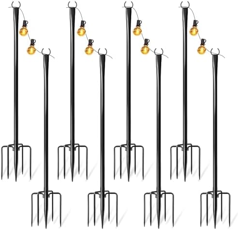 8 Pack String Light Poles for Outside, Adjustable Metal Patio Light Poles by Fussion