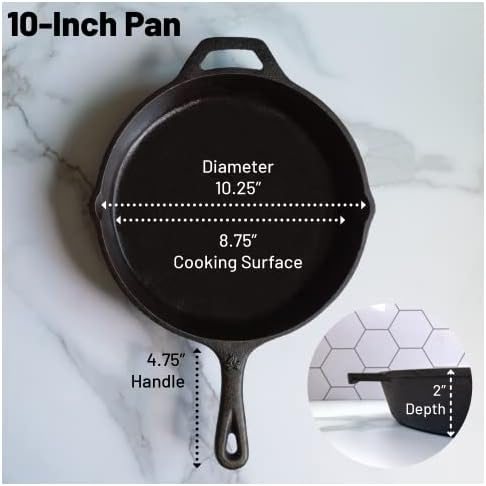 10-1/4 Inch Round Medium Pre-Seasoned Cast Iron Skillet - Image 2