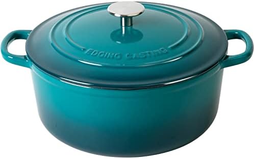 EDGING CASTING Enameled Cast Iron Dutch Oven Pot with Lid for Bread Baking, Cooking, Round Bread Oven Dual Handles, 7 Quart, Darkcyan by EDGINGCOOKWARE