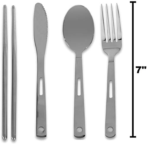 13 Piece Stainless Steel Family Cutlery Picnic Utensil Set with Travel Case for Camping | Hiking | BBQs - Includes Forks | Spoons | Knifes | Chopstick, Plus Nylon Commuter Case (Orange) - Image 4
