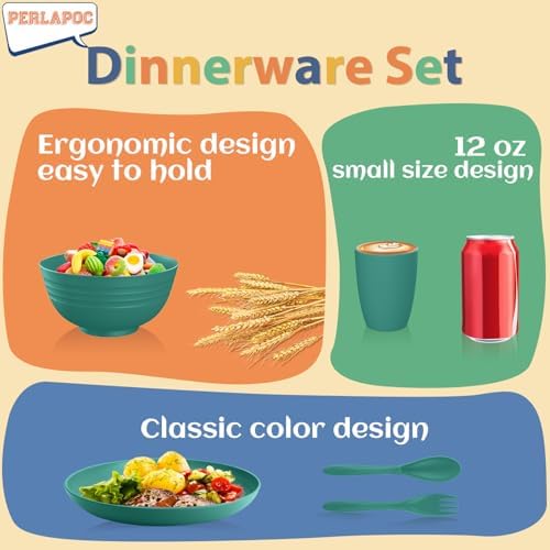 Wheat Straw Dinnerware Sets for 4, 20 PCS Unbreakable Lightweight Kids Plates and Bowls Sets, Dishwasher Microwave Safe Dinnerware Set, Perfect for Kitchen Dorm Camping Outdoor - Green - Image 6