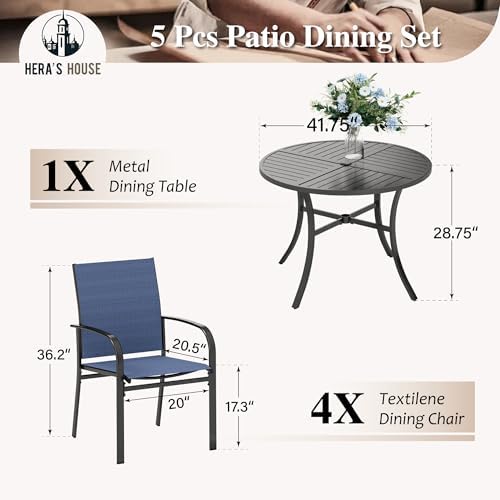 HERA'S HOUSE 5pc Patio Dining Set for 4, 42" Round Metal Table - Image 6
