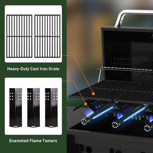 Grill Grate for Brand-Man Hoss Series - 2 Cast Iron Grate & 3 Flame Tamer - Image 5