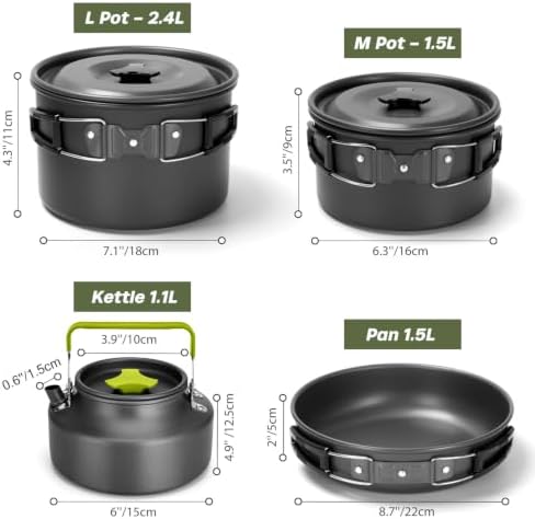 Odoland 29pcs Camping Cookware Mess Kit, Non-Stick Lightweight Pots Pan Kettle, Collapsible Water Container and Bucket, Stainless Steel Cups Plates Forks Knives Spoons for Outdoor Backpacking Picnic - Image 3