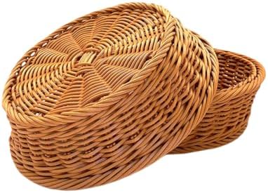 RT&BS Round Wicker Bread Basket, Round Wicker Fruit Basket, Woven Egg Baskets, Reusable Handwoven Storage Baskets for Living Room, Kitchen, Store, Restaurant, Outdoor, Party (Brown, M) - Image 7
