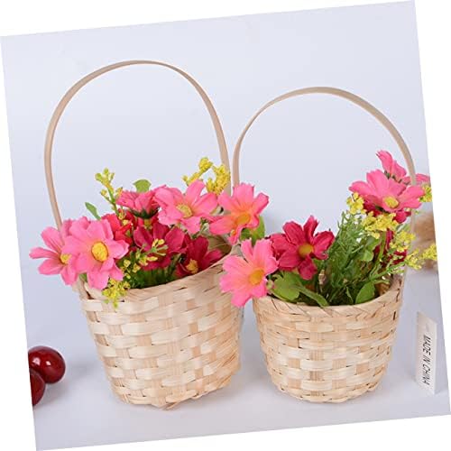 5Pcs Bamboo Picnic Basket with Handle, Weave Fruit Flower Storage Bin - Image 3