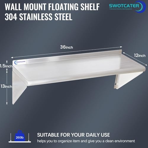 Stainless Steel Shelf 2 Pack 12"x36", Wall Mounted Metal Shelves - Image 3